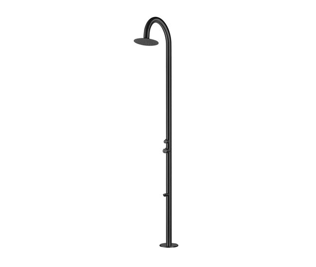 Conforama Ducha Sined Palau Negra con Ducha de diámetro 25cm Ducha para uso interior y exterior con Grifo mezclador y Lavapies Cuerpo y accesorios en Acero Inoxidable AISI 316L Acero Marino. Ducha con suministro de agua calient