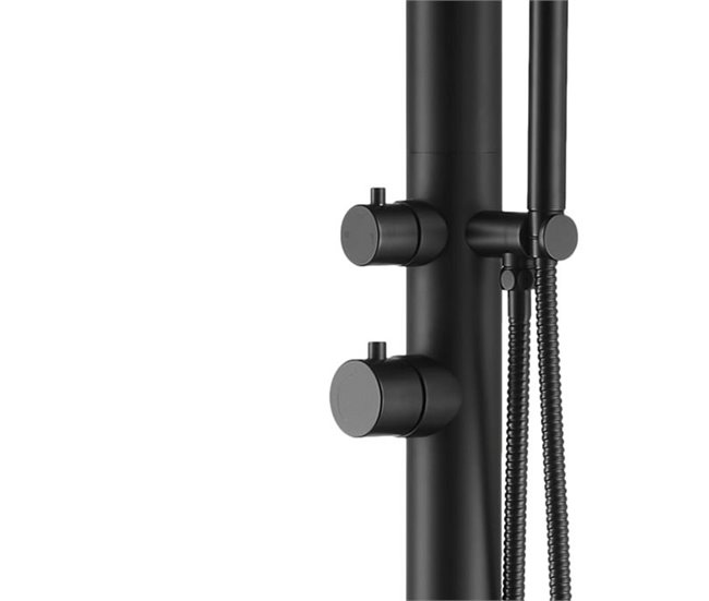 Conforama Ducha Sined Para Piscina Chia Nera Ducha Con Mezclador Y Teleducha Cuerpo Y Accesorios En Acero Inoxidable AISI 316L Negro Mate Diámetro Del Cuerpo 6 Cm Ducha Para Uso Interior Y Exterior Con Entrada De Agua Caliente