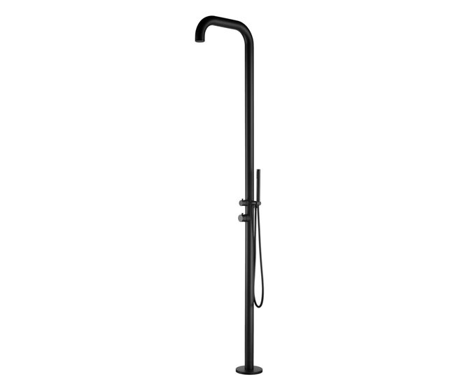 Conforama Ducha sined para piscina Chia Nera Ducha con mezclador y teleducha Cuerpo y accesorios en acero inoxidable AISI 316L negro mate Diámetro del cuerpo 6 cm Ducha para uso interior y exterior con entrada de agua caliente