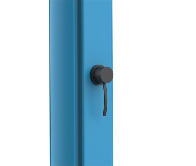 Conforama Ducha Solar AZUL Con Estructura Curvada En Polietileno HD Para Jardín Y Piscina Altura 226 6 Cm Ducha Redonda Diámetro 20 Cm Depósito 40 Litros Grifo Lavapiés Accesorios En Metal Negro. Filtro Anticalcáreo Y Funda
