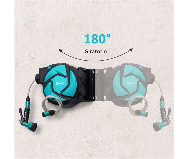 Conforama DURHAND Carrete Para Manguera Retráctil 10m Con 7 Modos De Riego Sistema De Enrollado Automático Con Bloqueo Conector De 1m Para Jardín Césped 28x14x34 Cm Negro Y Verde
