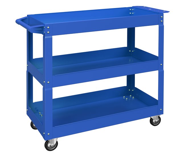 Conforama DURHAND Carro de Herramientas con Ruedas Carro de Taller de Acero con 3 Estantes de Almacenamiento y Asa Lateral para Garaje Mecánico Hogar Carga 150 kg 83x35 3x76 cm Azul