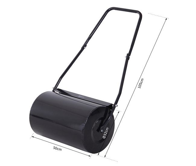 Conforama DURHAND Rodillo De Césped De Jardín Apisonadora De Césped De Acero 38L Llena De Agua O Arena Medida De Rodillo Φ50x32cm Asa Desmontable