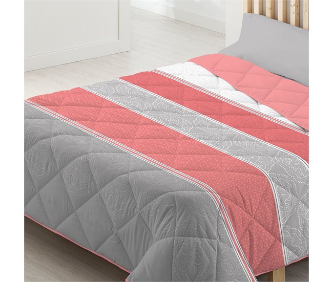 Conforama Edredón Nórdico Estampado Bolonia Reversible Coral Cama De 90cm