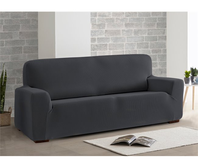 Conforama Eiffel Textile Funda De Sofá Elástica Adaptable. Protector Cubre Sofá. Liso Lavable Resistente Transpirable Desmontable. Con Spandex Elastano. Rústica. Gris 3 Plazas