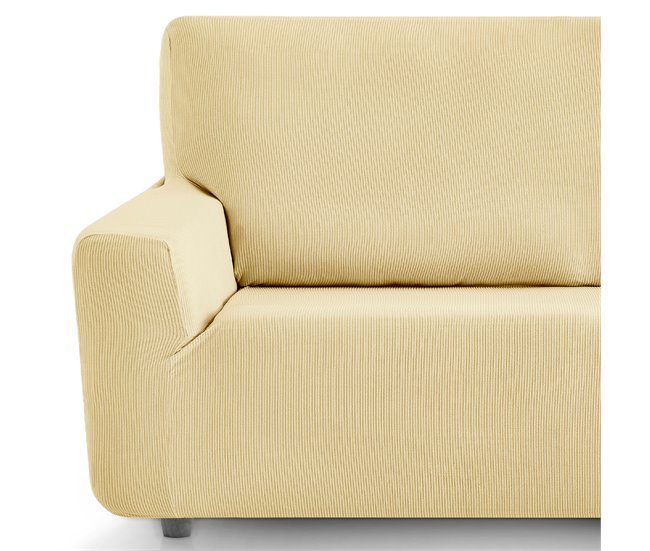 Conforama Eiffel Textile Funda De Sofá Elástica Adaptable. Protector Cubre Sofá. Liso Lavable Resistente Transpirable Desmontable. Con Spandex Elastano. Rústica. Beige 3 Plazas