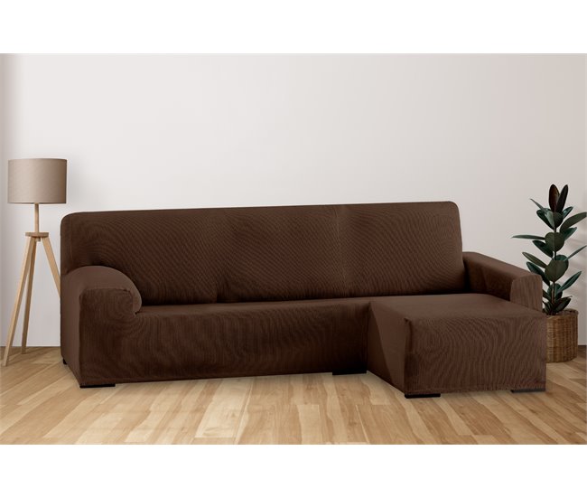 Conforama Eiffel Textile Funda Para Chaise Longue Bielástica Adaptable. Lavable Suave Cómoda Transpirable. Poliéster Algodón Elastano. Protector Cubre Sofá. Rústica. Marrón Brazo Corto Derecha