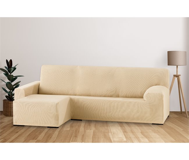 Conforama Eiffel Textile Funda Para Chaise Longue Bielástica Adaptable. Lavable Suave Cómoda Transpirable. Poliéster Algodón Elastano. Protector Cubre Sofá. Rústica. Beige Brazo Corto Izquierda