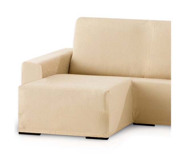 Conforama Eiffel Textile Funda Para Chaise Longue Bielástica Adaptable. Lavable Suave Cómoda Transpirable. Poliéster Algodón Elastano. Protector Cubre Sofá. Rústica. Beige Brazo Corto Izquierda