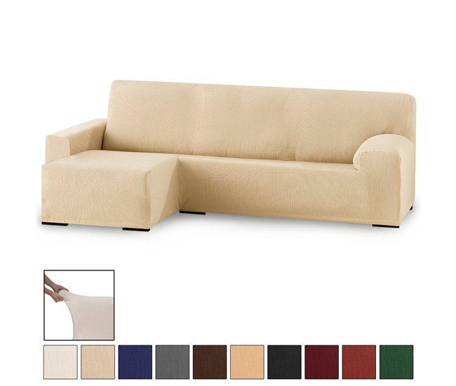 Conforama Eiffel Textile Funda para Chaise Longue Bielástica Adaptable. Lavable Suave Cómoda Transpirable. Poliéster Algodón Elastano. Protector Cubre Sofá. Rústica. Beige Brazo Corto Izquierda