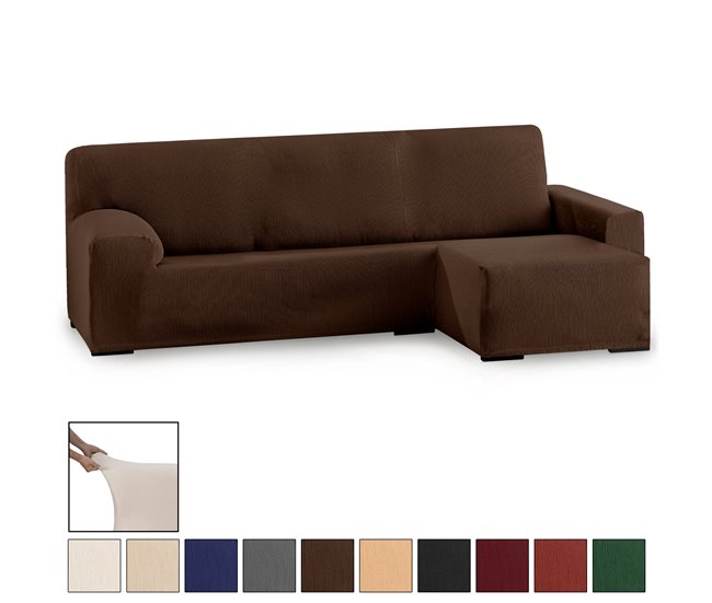 Conforama Eiffel Textile Funda para Chaise Longue Bielástica Adaptable. Lavable Suave Cómoda Transpirable. Poliéster Algodón Elastano. Protector Cubre Sofá. Rústica. Marrón Brazo Corto Derecha