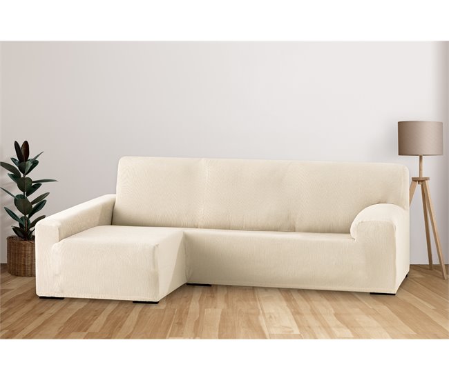 Conforama Eiffel Textile Funda Para Chaise Longue Sofá Elástica Adaptable. Lavable Resistente Cómoda Transpirable. Poliéster Algodón Elastano. Protector Cubre Sofá. Rústica. Marfil Brazo Largo Izquierda