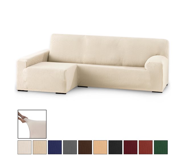 Conforama Eiffel Textile Funda para Chaise Longue Sofá Elástica Adaptable. Lavable Resistente Cómoda Transpirable. Poliéster Algodón Elastano. Protector Cubre Sofá. Rústica. Marfil Brazo Largo Izquierda