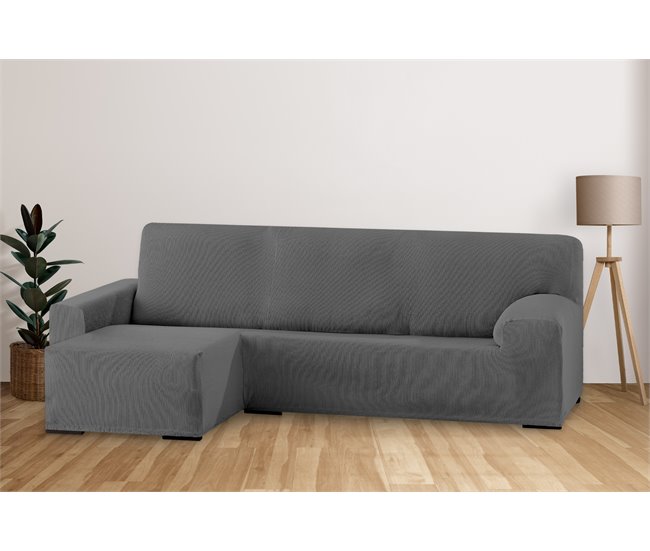 Conforama Eiffel Textile Funda Para Sofá Elástica Adaptable. Lavable Resistente Cómoda Transpirable. Poliéster Algodón Elastano. Protector Cubre Sofá Chaise Longue. Rústica. Gris Brazo Corto Izquierda