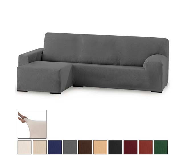 Conforama Eiffel Textile Funda para Sofá Elástica Adaptable. Lavable Resistente Cómoda Transpirable. Poliéster Algodón Elastano. Protector Cubre Sofá Chaise Longue. Rústica. Gris Brazo Corto Izquierda