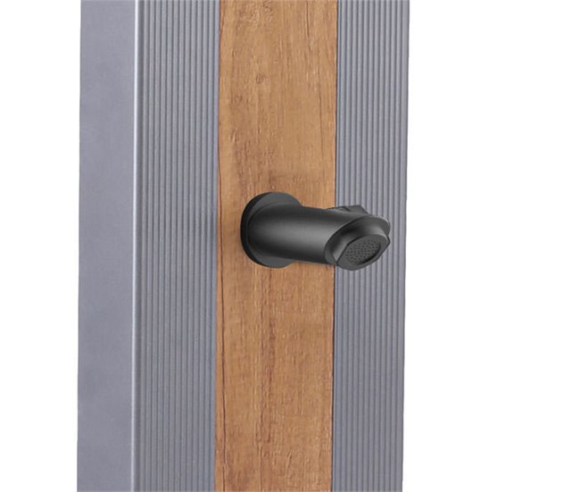 Conforama Elegante Ducha Solar De Aluminio Color Gris Ella Con Franja Central Color Madera Ducha De Jardín Y Piscina Exterior Con Mezclador Ducha Cuadrada Y Grifo Lavapiés Estructura De Aluminio Depósito De 40 Litros Altura 2