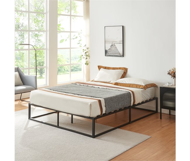 Conforama [en.casa] Cama De Metal Kreta Con Somier - Plataforma De Base Resistente 160cm X 200cm - Negro
