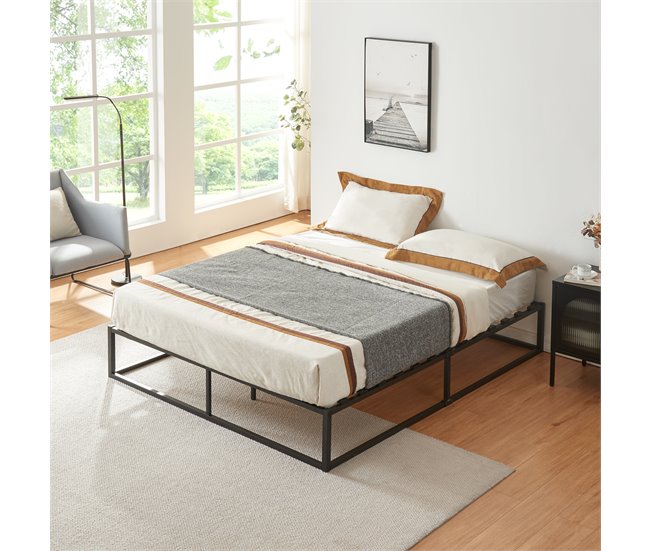 Conforama [en.casa] Cama De Metal Kreta Con Somier - Plataforma De Base Resistente 160cm X 200cm - Negro