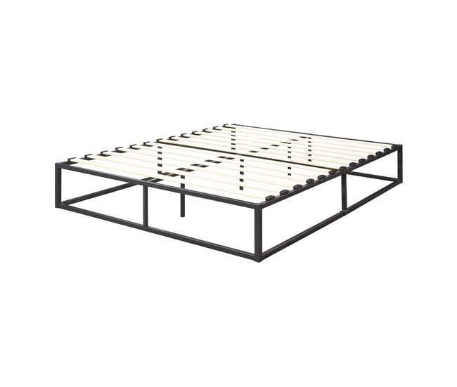 Conforama [en.casa] Cama de metal Kreta con Somier - Plataforma de Base resistente 160cm x 200cm - Negro