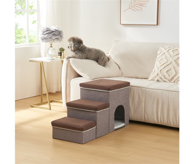 Conforama Escalera Para Perros Vojens 76x33x43 Cm - Marrón/Gris [en.casa]