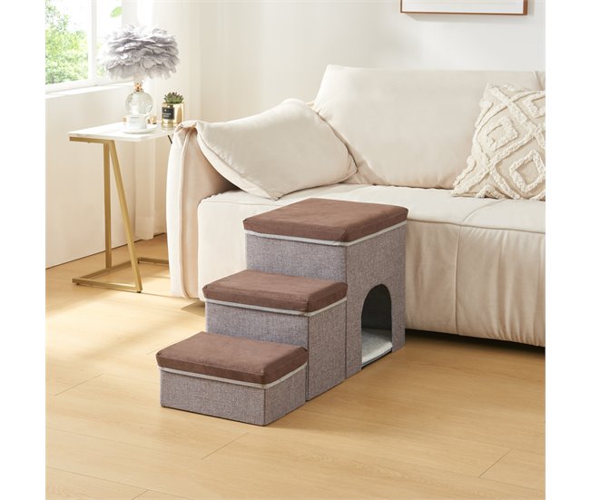 Conforama Escalera Para Perros Vojens 76x33x43 Cm - Marrón/Gris [en.casa]