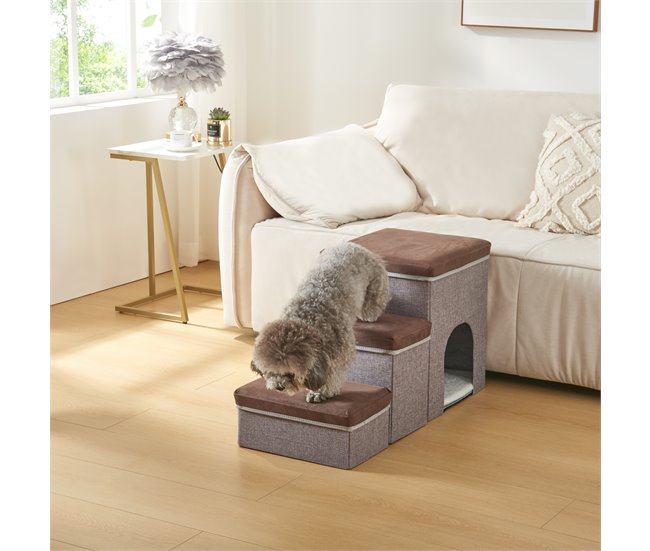 Conforama Escalera Para Perros Vojens 76x33x43 Cm - Marrón/Gris [en.casa]