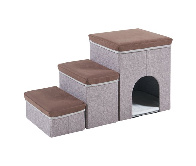 Conforama Escalera para perros Vojens 76x33x43 cm - Marrón/Gris [en.casa]