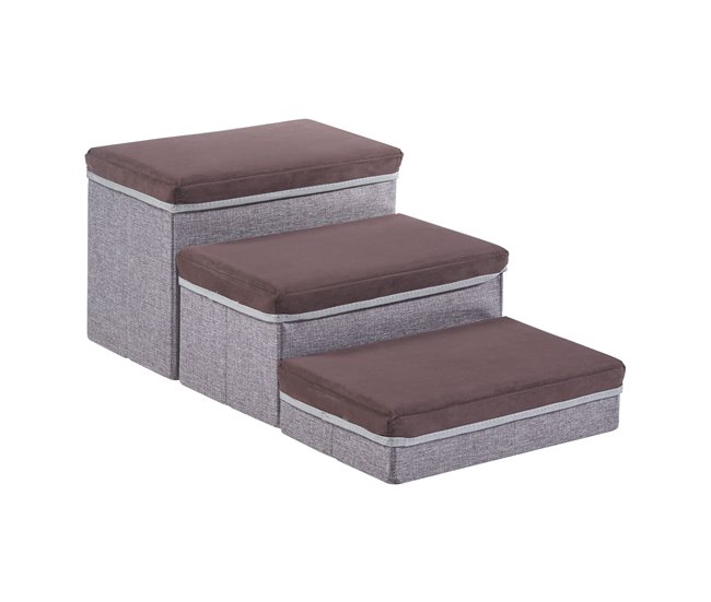 Conforama Escalera para perros Vojens de 3 niveles MDF y Imitacion de cuero 75 x 40 x 30 cm - Marrón Oscuro / Gris [en.casa]