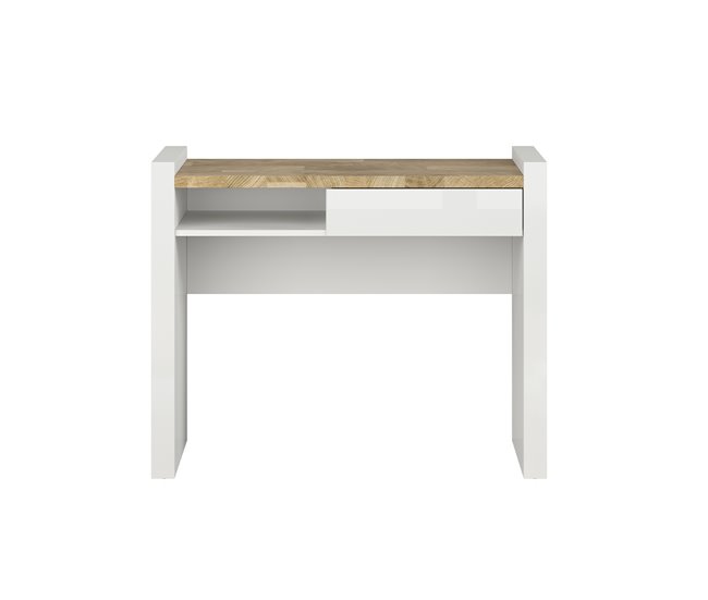 Conforama Escritorio 1 Cajón 1 Compartimiento Helios Blanco Lacado Y Madera