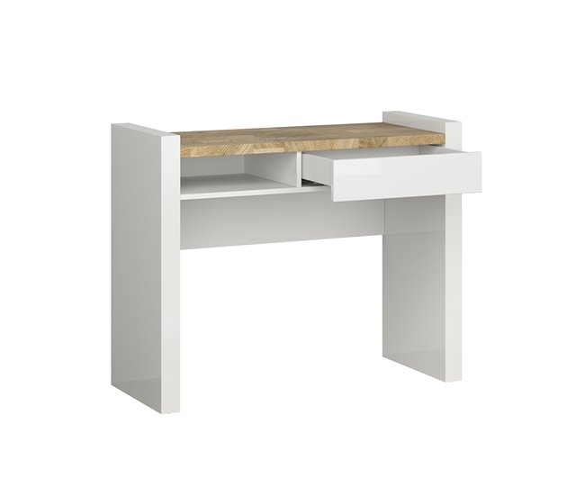 Conforama Escritorio 1 Cajón 1 Compartimiento Helios Blanco Lacado Y Madera