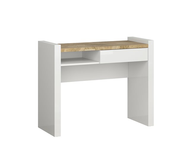 Conforama Escritorio 1 cajón 1 compartimiento Helios Blanco lacado y Madera