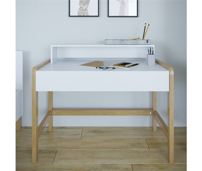 Conforama Escritorio 1 Cajón Kocot Kids Victor - Blanco Y Roble