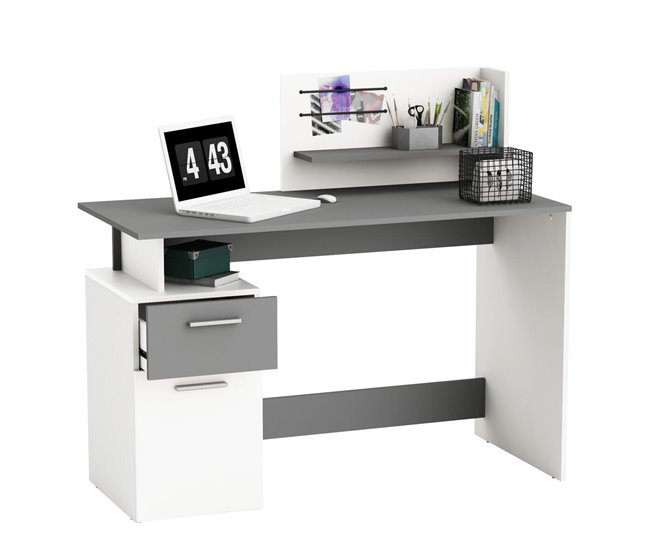 Conforama Escritorio 1 Puerta Y 1 Cajón Decoración Gris Y Blanco L121 5 Cm - Platon