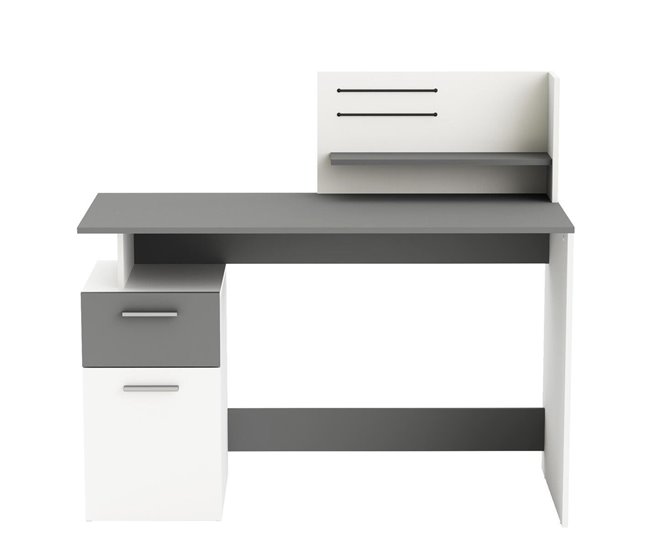 Conforama Escritorio 1 Puerta y 1 Cajón Decoración Gris y Blanco L121 5 cm - Platon