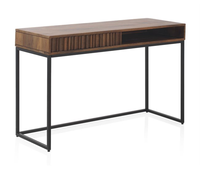 Conforama Escritorio Con Cajón Madera Maciza De Mango Laminada Base De Metal
