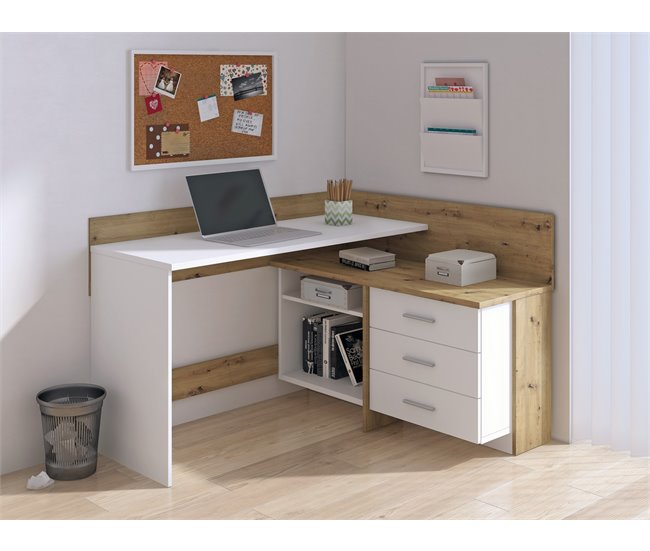 Conforama Escritorio Dabdelhami Escritorio Multiusos Mesa De Oficina Para PC El Plan De Trabajo 130x112h82 Cm Blanco Y Roble Nodoso