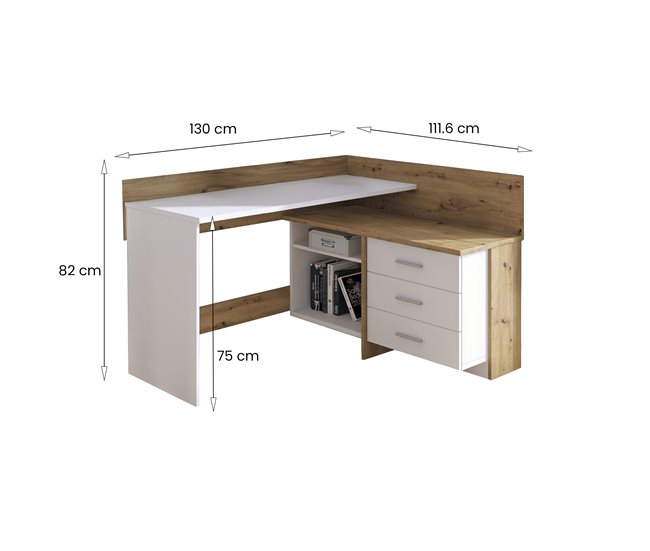Conforama Escritorio Dabdelhami Escritorio Multiusos Mesa De Oficina Para PC El Plan De Trabajo 130x112h82 Cm Blanco Y Roble Nodoso