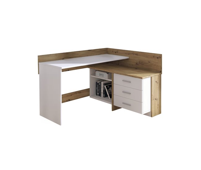 Conforama Escritorio Dabdelhami Escritorio multiusos Mesa de oficina para PC El plan de trabajo 130x112h82 cm Blanco y Roble nodoso