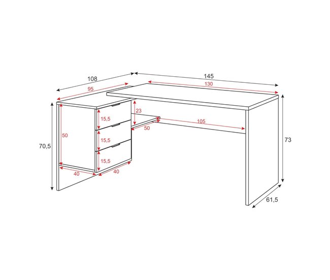 Conforama Escritorio Dafage Escritorio De Oficina Reversible Multifuncional Con Cajones Mesa De Estudio O De Oficina Con Soporte Para PC De Esquina 145x108h73 Cm Roble Y Blanco