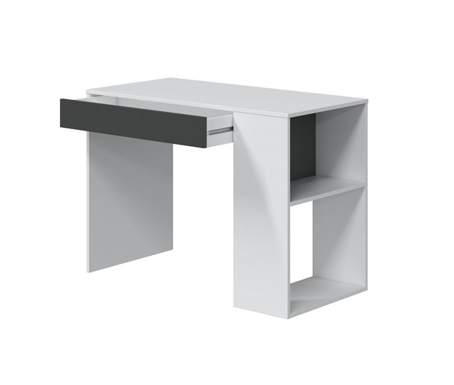 Conforama Escritorio Danani Escritorio Multifunción Reversible Con Cajón Mesa De Estudio U Oficina Para PC 101x50h73 Cm Blanco Y Antracita