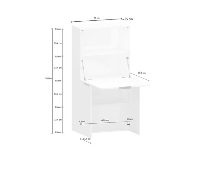 Conforama Escritorio Ddorva Mueble Multiusos Con Estantes Y Encimera Mesa De Oficina Multiusos Escritorio Multiposición Que Ahorra Espacio 100% Made In Italy 70x57h140 Cm Blanco Brillo