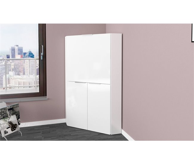 Conforama Escritorio Ddorva Mueble Multiusos Con Estantes Y Encimera Mesa De Oficina Multiusos Escritorio Multiposición Que Ahorra Espacio 100% Made In Italy 70x57h140 Cm Blanco Brillo