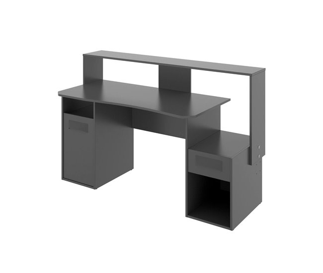 Conforama Escritorio Dgorin moderno escritorio gaming multifunción mesa de estudio para PC y soporte para CD 154x69h98 cm Antracita sin luces LED