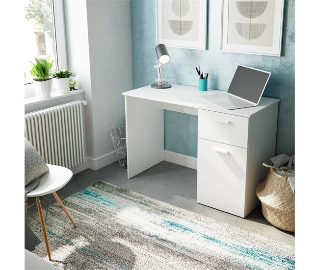 Conforama Escritorio Dhaver Escritorio Multifunción Con 1 Cajón Y 1 Puerta Mesa De Estudio U Oficina Para PC 108x50h73 Cm Blanco