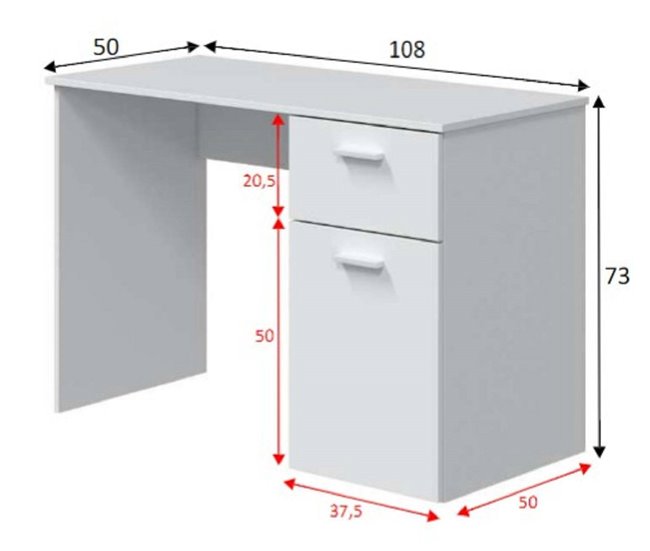 Conforama Escritorio Dhaver Escritorio Multifunción Con 1 Cajón Y 1 Puerta Mesa De Estudio U Oficina Para PC 108x50h73 Cm Blanco