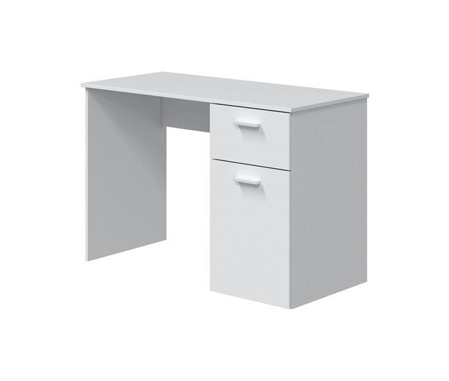 Conforama Escritorio Dhaver Escritorio multifunción con 1 cajón y 1 puerta Mesa de estudio u oficina para PC 108x50h73 cm Blanco