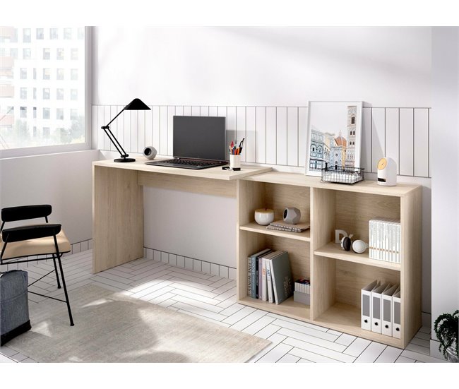 Conforama Escritorio Dkea Escritorio Multiposición Para Oficina O Dormitorio Mesa De Estudio De Esquina Con Estantes 121x96h74 Cm Roble