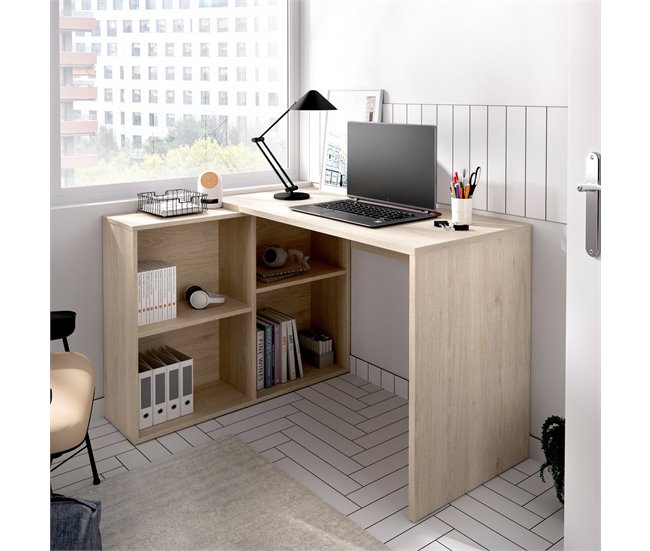 Conforama Escritorio Dkea Escritorio Multiposición Para Oficina O Dormitorio Mesa De Estudio De Esquina Con Estantes 121x96h74 Cm Roble