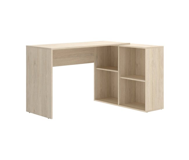 Conforama Escritorio Dkea Escritorio multiposición para oficina o dormitorio Mesa de estudio de esquina con estantes 121x96h74 cm Roble