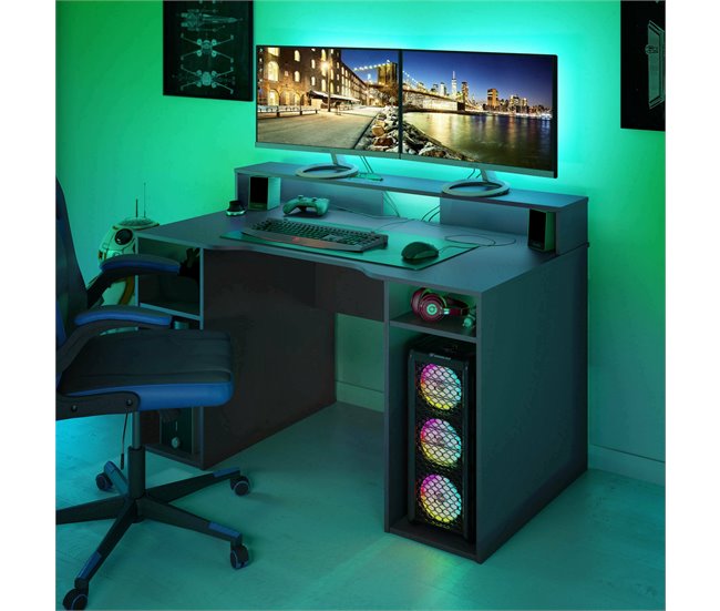 Conforama Escritorio Dlucum Moderno Escritorio Gaming Multifunción Mesa De Estudio Para PC Y Soporte Para CD Mesa De Estudio Con Estantes 136x67h88 Cm Antracita